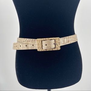White House Black Market Tan Leather Snake Print Skinny Belt Medium